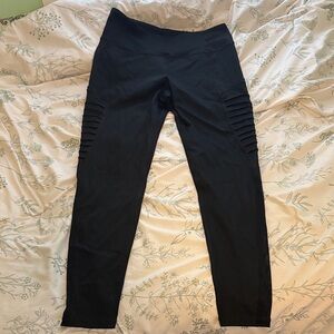 Yelete Black Leggings with Moto texture and mesh cutouts